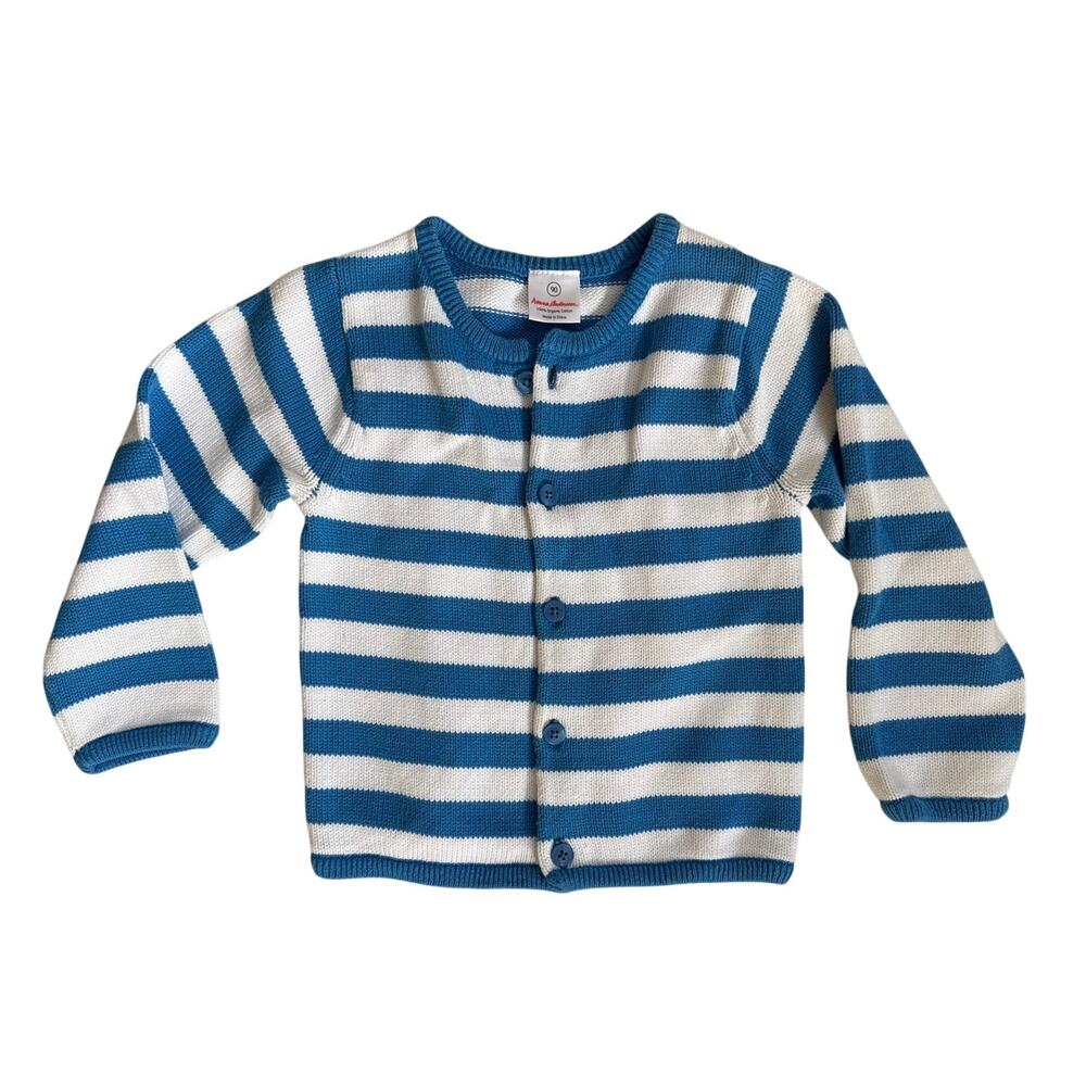 Hanna Andersson Cardigan Sweater Cotton Sweater Blue and White Stripe Size 3